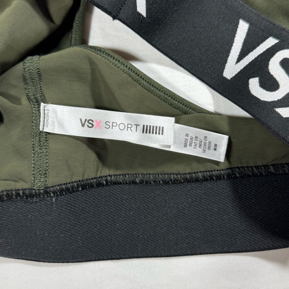 Victoria's Secret VSX Sport Racerback Sports Bra Olive Green Logo Band Medium - Picture 2 of 8